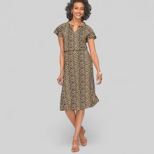 Talbots Jersey Knit Fit & Flare Animal Print Dress Sz Medium Flutter Sleeve